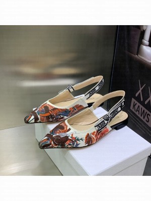 DIOR J'ADIOR FLATS White Multicolor Dior Jardin d'Hiver Embroidered Cotton 2022 Collection