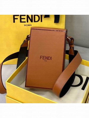 Fendi Wood and Leather Vertical Box Mini Bag Brown  2021 Collection