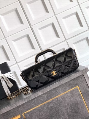 Chanel 25K Original Patent Leather Top Handle Bag A6321 Black