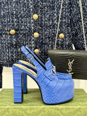 Gucci 5cm Platform 13.5cm Heel Slingback Pumps with Horsebit 04