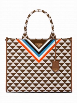 Prada Symbole Jacquard Fabric Handbag Coffee