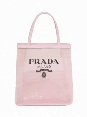 Prada Small sequined mesh tote bag 1BG417 Pink