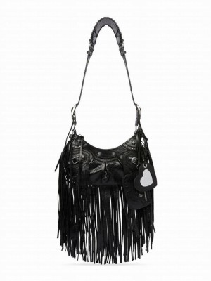 Balenciaga Le Cagole Fringed Shoulder Bag Black