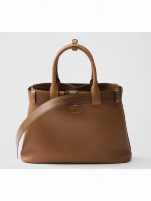 Prada Buckle medium leather handbag with belt 1BA434 Caramel