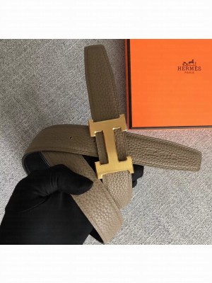 Hermes Width 3.2cm Reversible Leather Constance H Buckle Belt Etoupe/Gold