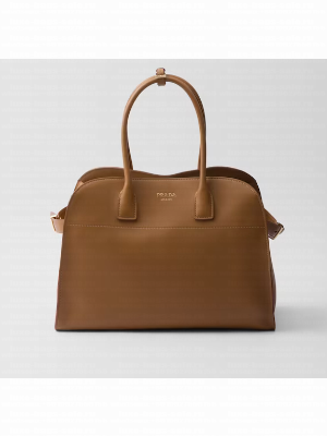 Prada Large leather tote bag with buckles 1BG508 Caramel