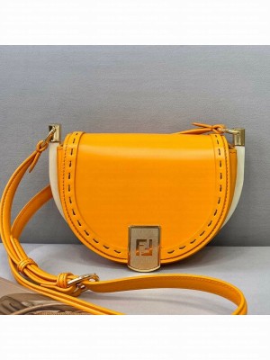Fendi Moonlight Leather Round Shoulder Bag Orange  2021 Collection