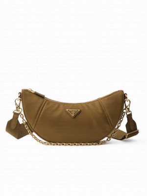 Prada Demi-lune Re-Nylon Shoulder Bag 1BH222 Coffee