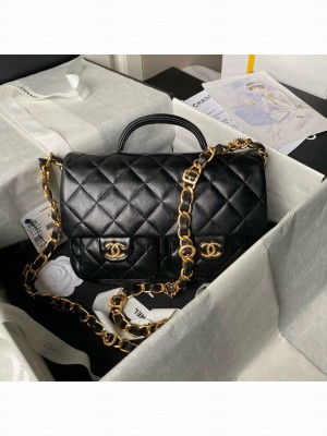 CHANEL 24A SMALL FLAP BAG WITH TOP HANDLE AS4993 black