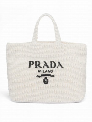 Prada Crochet Tote Bag 1BG392 Cream