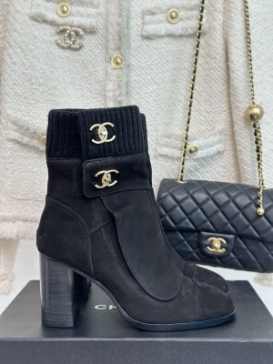 Chanel 8cm suede & Knitted Ankle Boot Black