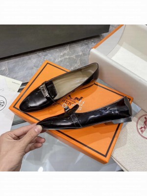 Hermes Bilbao ballet Patent Leather Black flat Loafer 2021 Collection