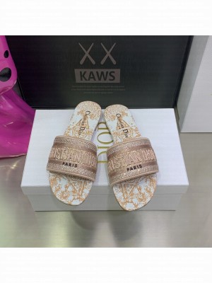Dior Dway Slide With Crystal Embroidered Pink Cotton 2023 Collection 03