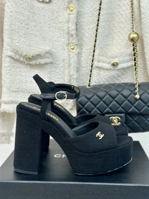 Chanel 12cm Wool Platform G45740 Sandals Black 2024 