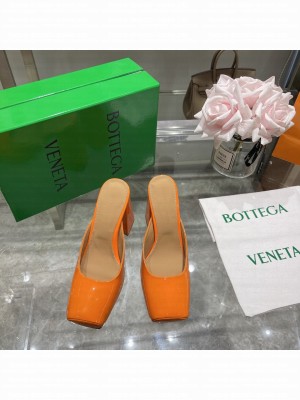 Bottega Veneta 11cm Patent Leather High Heel Mules 2022 Collection Orange