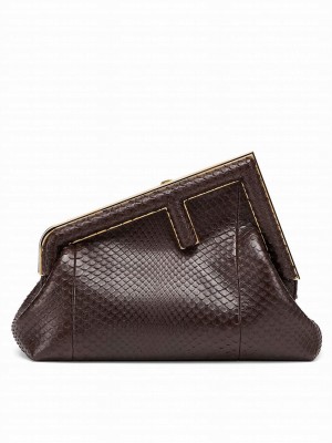 Fendi First Small Python Leather Bag 8BP129 Dark Coffee