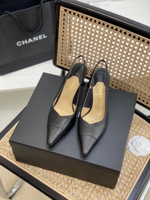Chanel Pointed Toe High-Heel 8cm Calfskin Slingback Pumps Black 2022 Collection