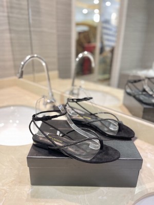 Saint Laurent Crystal Flat Thong Sandals 03