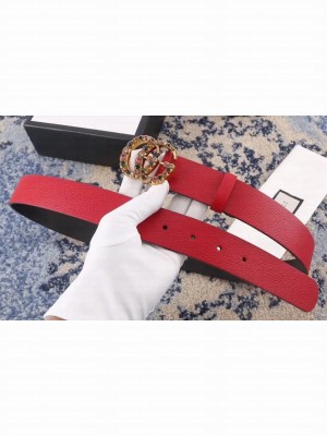Gucci Calf Leather Belt with Double G Buckle 35mm Width Red