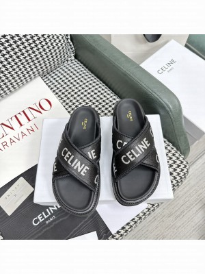 CELINE BLOCK SLIDE IN MESH & TEXTILE WITH CELINE JACQUARD BLACK 02