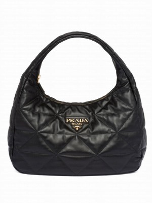 Prada Large, Topstitched Nappa-leather Bag 1BC183 Black