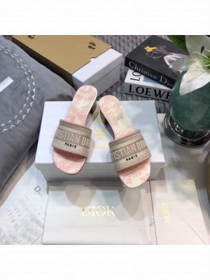 Dior Dway Heeled Slide Sandals 4cm in Cotton Embroidered 2023 Collection 04