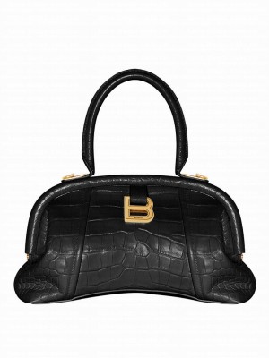 Balenciaga Editor Small Bag Crocodile Embossed Black