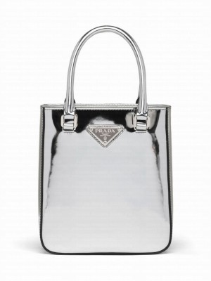 Prada Small Brushed Leather Tote 1BA331 Silver