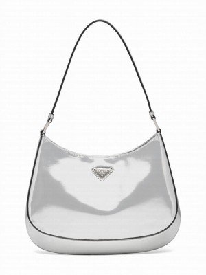 Prada Cleo Brushed Leather Shoulder Bag 1BC499 Silver