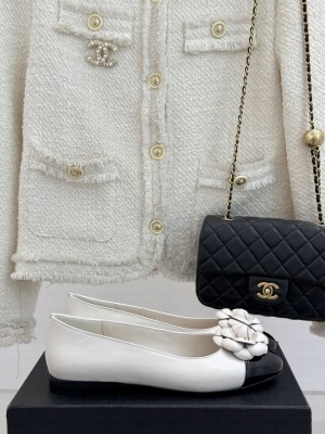 Chanel Lambskin Ballet Flats with Camellia Bloom Charm White 2025