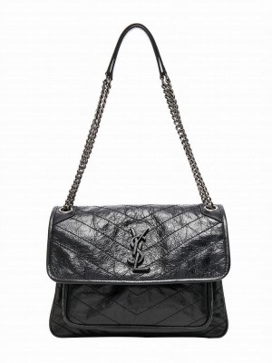 Saint Laurent Niki Medium Shiny Waxy Quilted Shoulder Bag 498894 Black