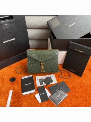 SAINT LAURENT CASSANDRA MEDIUM CHAIN BAG IN CROCODILE EMBOSSED SHINY LEATHER 532750 green