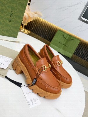 Gucci Women's Leather lug sole Horsebit loafer Brown 2021 Collection