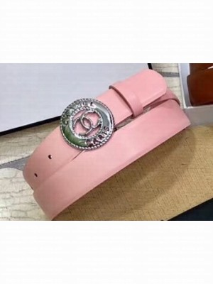 Chanel Width 3cm CC Logo Round Buckle Leather Belt Pink
