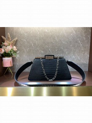 Fendi Peekaboo Cut Medium Alligator pattern bag 8BN340 BLACK