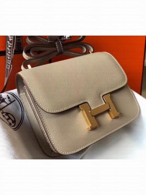 Hermes Constance Mini/MM Bag in Epsom Leather Light Gray with Gold Hardware