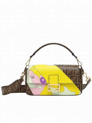 Fendi Baguette FF Glazed Fabric Bag With Inlay Dark Coffee