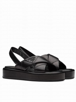 Prada Women's Quilted Nappa Leather Flatform Sandals Black