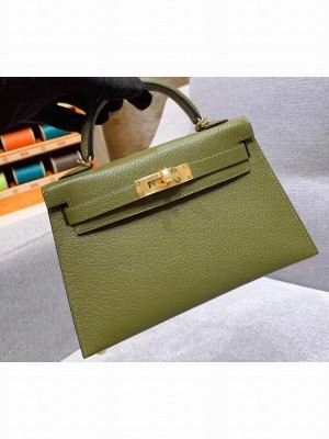 Hermes Mini Kelly II Bag in Original Chevre Leather Olive Green