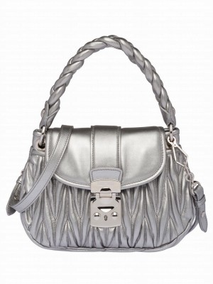 Miumiu Matelasse Nappa Leather Handbag 5BH188 Silver