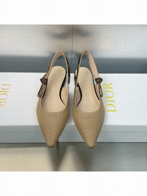 Dior J'Adior Slingback Flat in Beige Embroidered Jute Canvas 2023