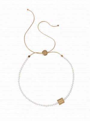 Miumiu Women's Metal Choker With Artificial Pearls Golden