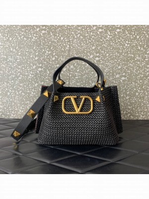 VALENTINO Small RAFFIA MACRAME Shoulder Bag 0330S black