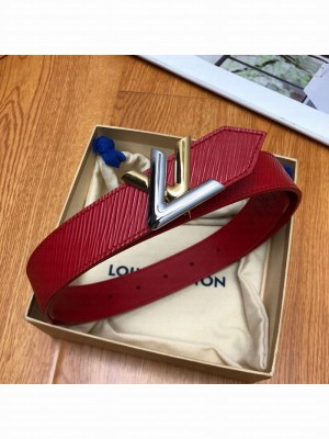 Louis Vuitton Twist Epi Leather Belt 30mm with Silver and Gold LV Buckle Red 2020 Collection