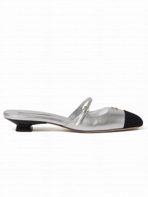Miumiu Women's Mordore Leather And Grosgrain Mules Silver