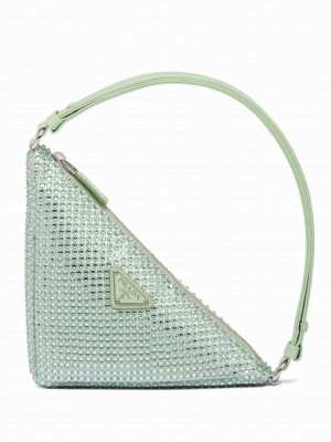 Prada Crystal-studded Satin Pouch 1NQ044 Green