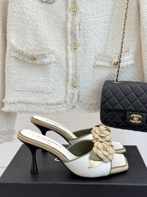 Chanel Camellia 8cm Heel Slides Mule White 2025 