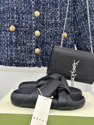Marni Slide Sandals with Cross Strap Black 2024