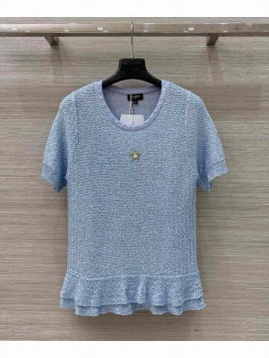 Chanel Women's Silver Sequined Sweater Blue