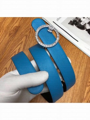 Chanel Width 3cm Grainy Calfskin Belt With Crystal Round Buckle Blue 2020 Collection